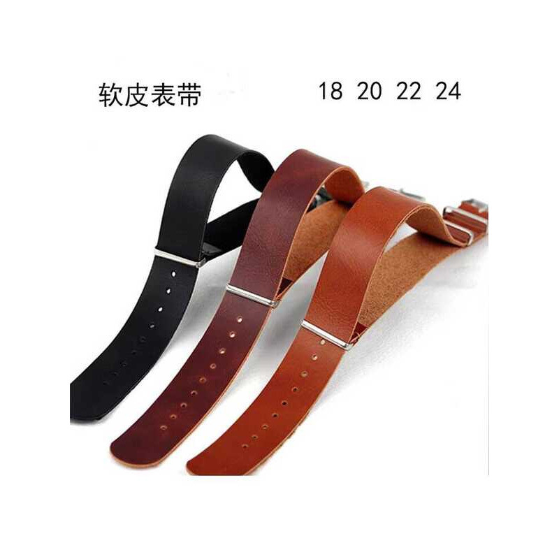 Dây da mềm một mảnh Nato ZULU ZULU Dây da 18 20 22 24mm Dây đeo một mảnh màu nâu