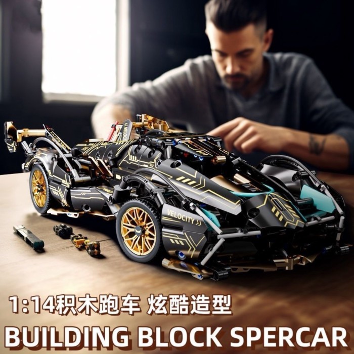 Tương thích với Lego Black Gold V12 Lamborghini xe thể thao khối xây dựng đồ chơi điều khiển từ xa