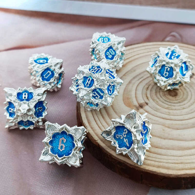 Solid Polyhedron Metal Lotus Dice COC Dungeon and Dragon Board Game Dice Cthulhu Game Dice