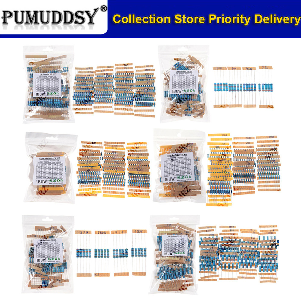 1 / 4W 1 / 2W 1W 2W 3W Bộ điện trở Phim kim loại 1% Bộ phân loại điện trở 1K ~ 820K 0.1R ~ 750R 10K