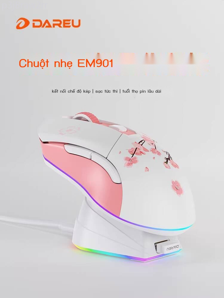 [Siêu Sale] Chuột không dây Daryou EM901, phiên bản động cơ điện có dây, nhẹ, RGB, đế sạc, chuột ch