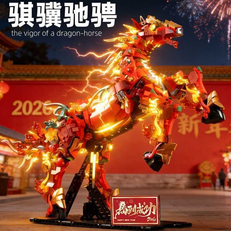 Đồ Chơi Năm Con Ngựa Phong Cách Trung Quốc Mới, Ngựa Thỏ Đỏ Tương Thích Với Gạch Lego, Mô Hình Trang