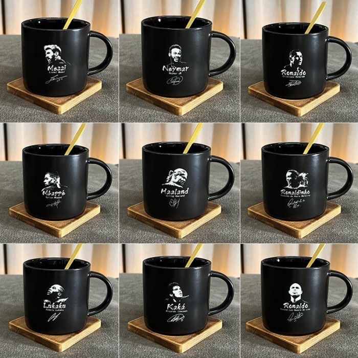 Ngôi sao bóng đá Messi C Romba Penney Neymar Lukaku Haaland cốc cà phê khắc gốm cốc