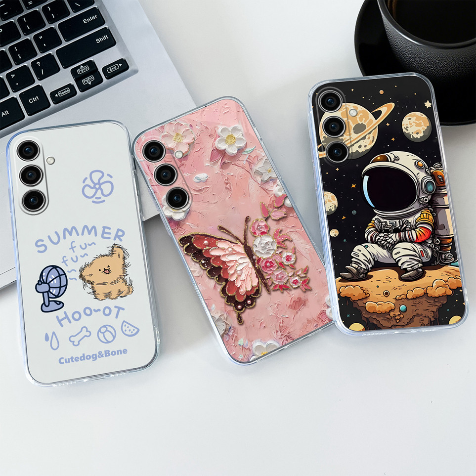 Dành Cho Samsung Galaxy S24 S24 + Ốp lưng Phi Hành Gia Phổ Biến Bướm Nhà Ở Trong Suốt TPU Mềm Ốp Lưn