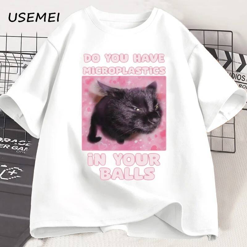Microplastics Trong Bóng Mèo Vui Meme Áo nam Nữ Đồng Tính Mèo Áo Goofy Ahh Mèo Tee Ngu Ngốc Silly Áo