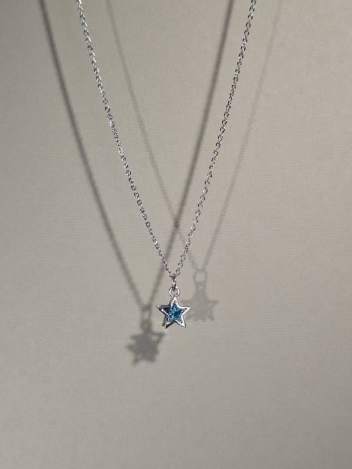 Vintage Vintage Vintage Bầu Trời Xanh Kim Cương Ngôi Sao Xanh Zircon Vòng Cổ Niche Ngọt Xương Đòn Dâ