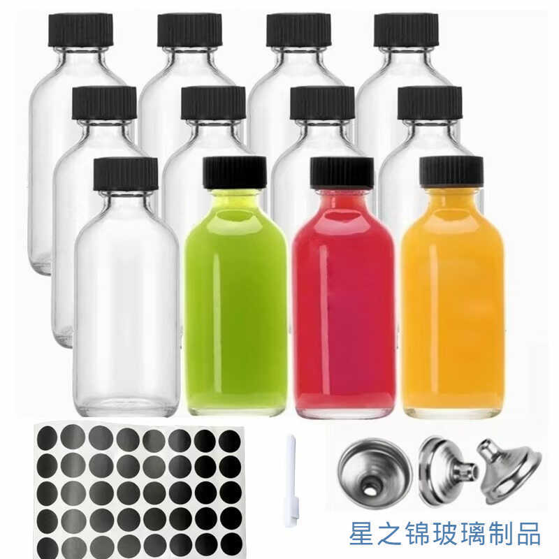 Chai thủy tinh trong suốt 60ml Chai nước ép Boston Chai mẫu Chai 2oz Nước ép Rượu thủy tinh Sub-Bott