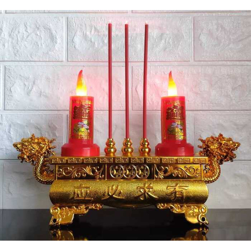 Điện Tử Hương Nến LED Đôi Rồng Nến Điện Lư Hương Điện Đèn Nến Điện Tử Cho Phật Hương Bur