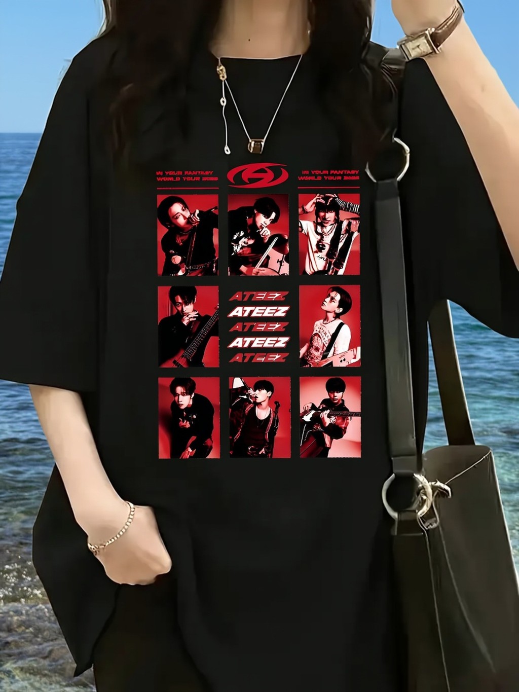 Áo thun đen in hình ATEEZ 2025 "IN YOUR FANTASY" - Chất liệu lưới thoáng mát, phù hợp xu hướng thời 