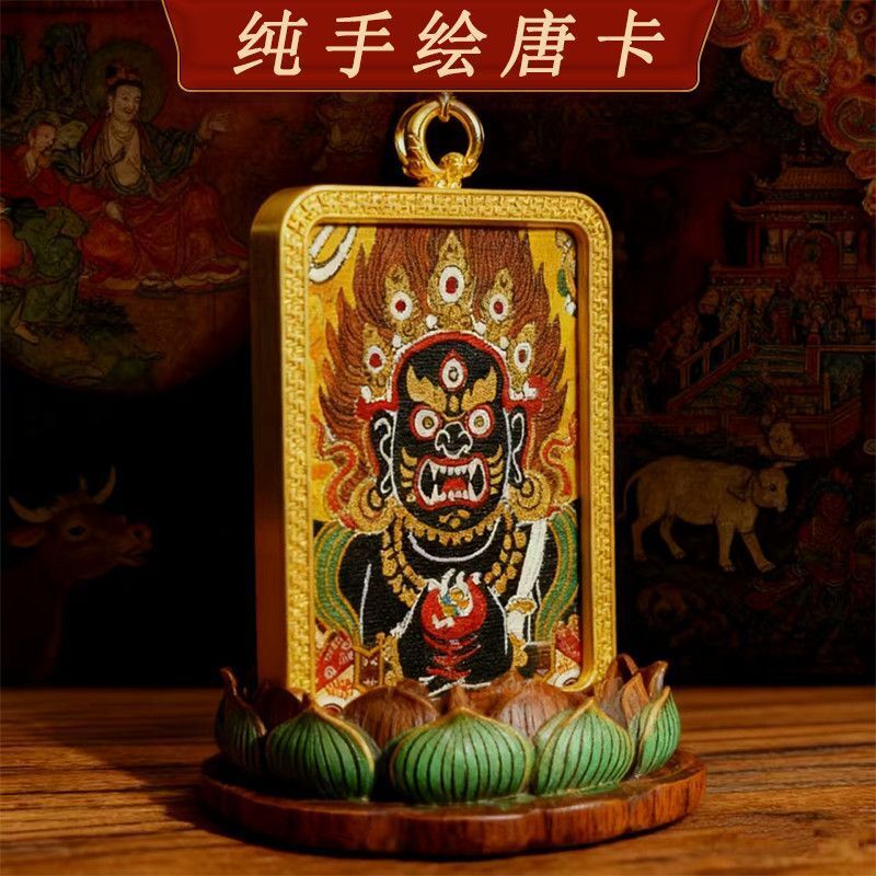 Mặt dây chuyền thangka Tây Tạng vẽ tay, bùa hộ mệnh Phật giáo di động.