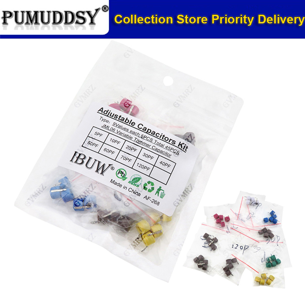 45 Bộ tụ điện tông đơ có thể điều chỉnh 9Values JML06 (5PF-120PF) cho các dự án tự làm điện tử điều 