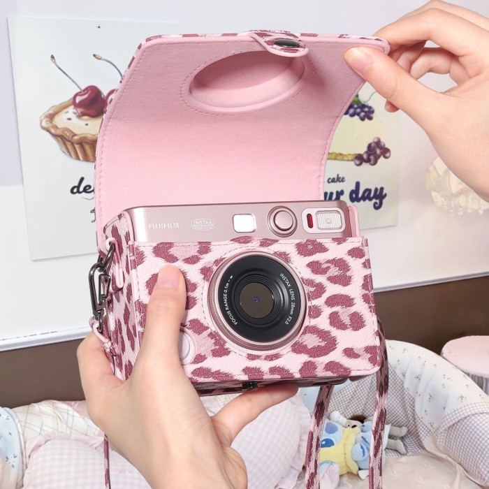 Hộp Bảo Vệ Polaroid Fuji mini evo Túi Máy Ảnh Retro Da Bảo Quản Da Báo In Hình Độc Đáo Hợp Thời Tran