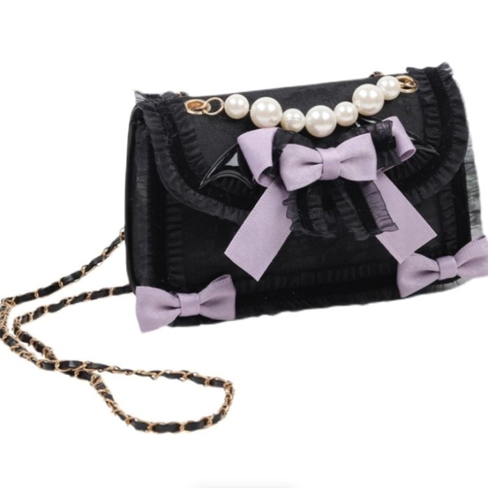 l lolita dễ thương một vai túi đeo chéo lolita mới chuỗi túi xách nơ túi ngọc trai