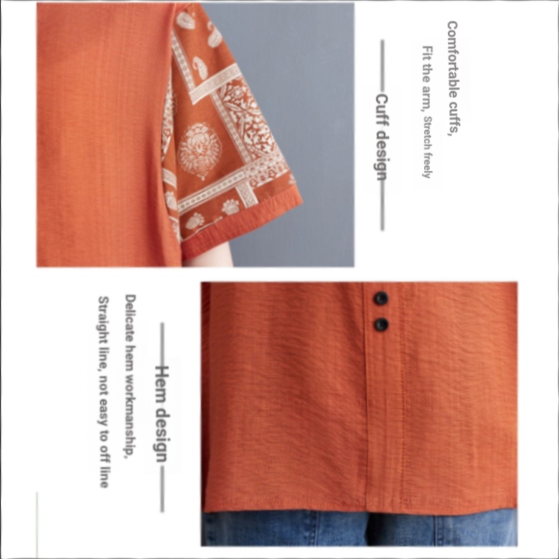 Áo Thun Cotton Lanh Tay Lửng Dáng Rộng In Hình Nhìn Hàng Mới 2023 Phong Cách Phương Tây Thời Trang Mùa Hè Cho Nữ