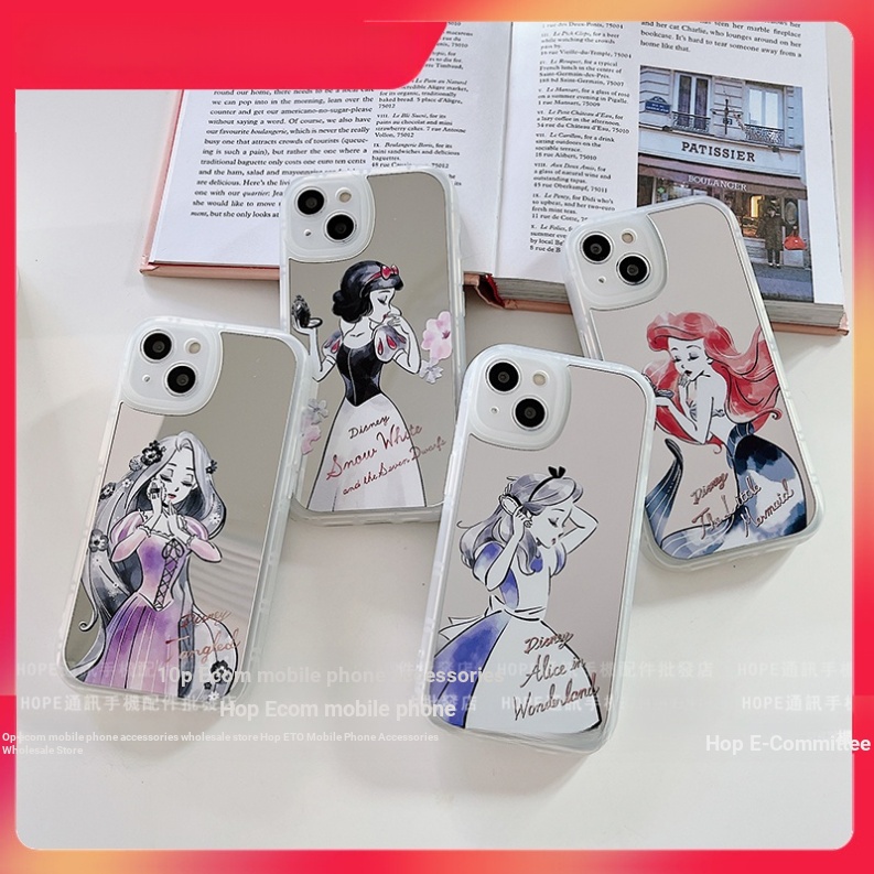 Ốp Điện Thoại Mặt Gương Chống Sốc Hình Công Chúa Disney Cho iPhone 14 13 11 12 Pro max