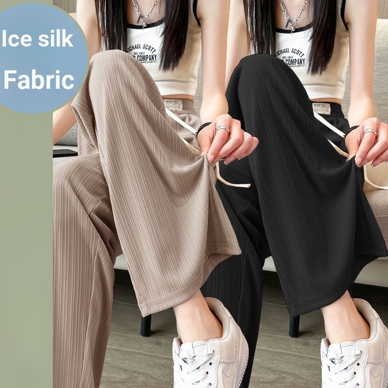 Set Đồ Thể Thao Mùa Hè 2023 Hai Mảnh Quần Ống Rộng Lưng Cao Bằng Lụa Lạnh Chống Nắng Chống Nắng Cho Nữ