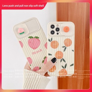 Ốp Điện Thoại Hình Quả Cam / Đào Có Quạt Trượt Bảo Vệ Lens Kiểu Nhật Hàn Cho iPhone 13 11 12 Pro Max xr i7 8plus
