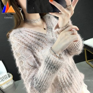 Áo Kiểu Blouse In Họa Tiết Xinh Xắn Thời Trang Cho Nữ 💜Áo Sweater Cánh Dơi Mỏng Dáng Ôm Cổ Chữ v Gợi Cảm Kiểu Hàn Quốc Cho Nữ 💜Áo Dệt Kim Khoét Rỗng Thời Trang Thu Đông 2020