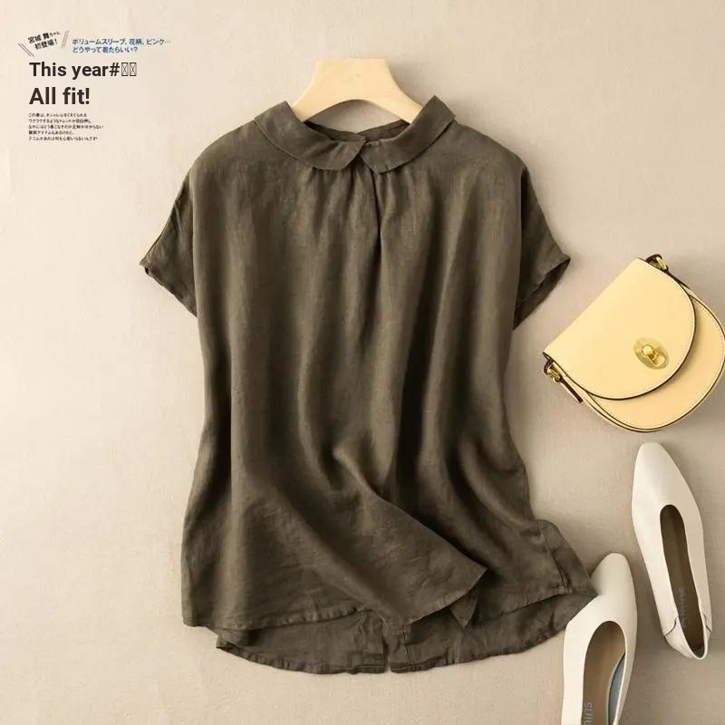 Áo Sơ Mi Cotton Tay Ngắn Cổ Búp Bê Thời Trang Mùa Hè Hàng Mới 2023