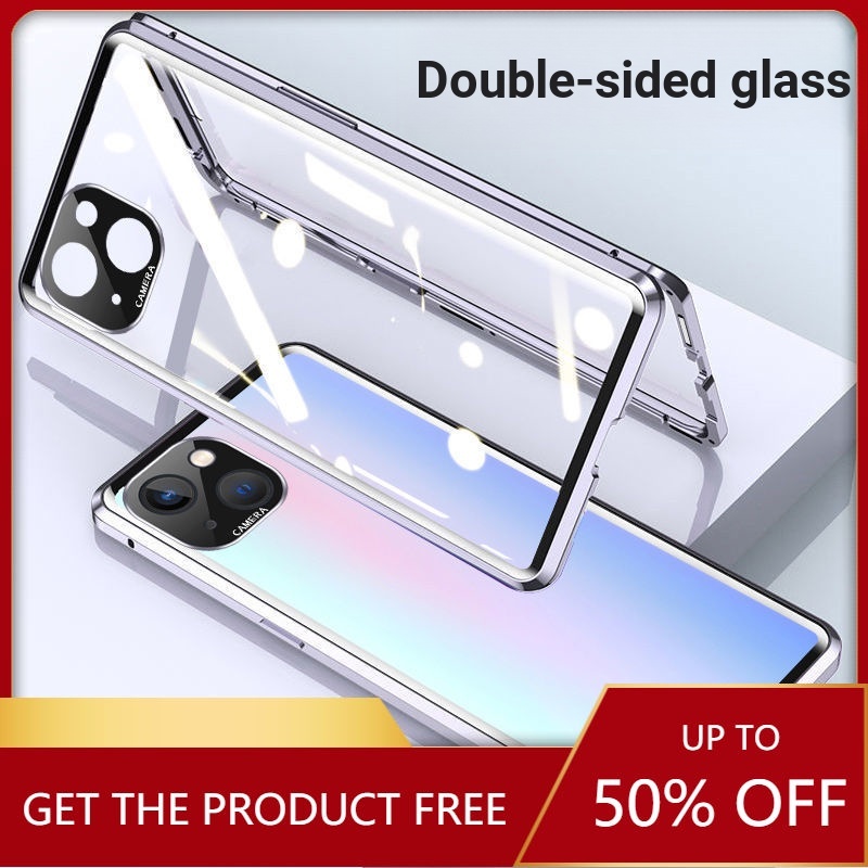 Ốp Điện Thoại Hai Mặt Kính Bảo Vệ Toàn Diện Kèm Móc Xỏ Ngón Nam Châm Cho iPhone 13 iPhone 11 12 Pro max mini