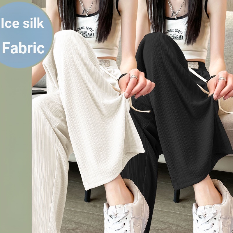 Set Đồ Thể Thao Mùa Hè 2023 Hai Mảnh Quần Ống Rộng Lưng Cao Bằng Lụa Lạnh Chống Nắng Chống Nắng Cho Nữ