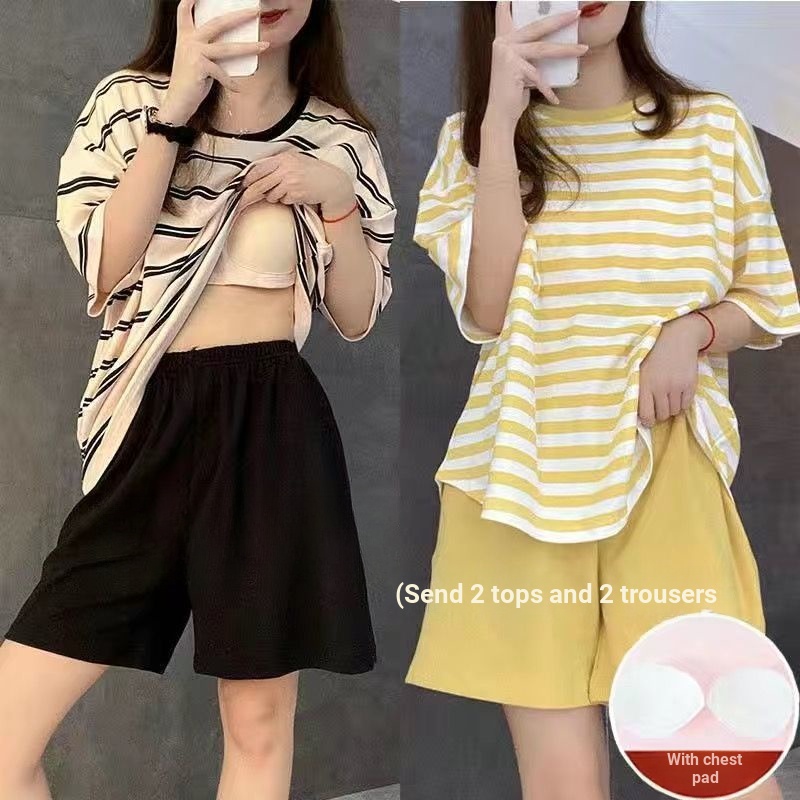 Đầm Ngủ Một Mảnh Tay Ngắn Dáng Rộng Cỡ Lớn Có Miếng Lót Ngực Thời Trang Mùa Hè Phong Cách Hàn Quốc Cho Nữ