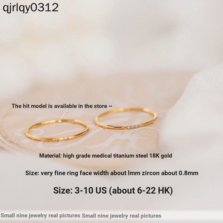 Nhẫn Thép Titan Mạ Vàng 18K Đính Đá Zircon Siêu Nhỏ Không Gây Dị Ứng