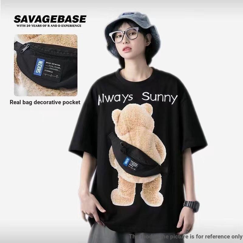 Áo Thun Thể Thao Không Dây 100% Cotton Dáng Rộng Phối Túi Có Khóa Kéo Phong Cách Đường Phố Hàn Quốc Thời Trang Mùa Hè 2022