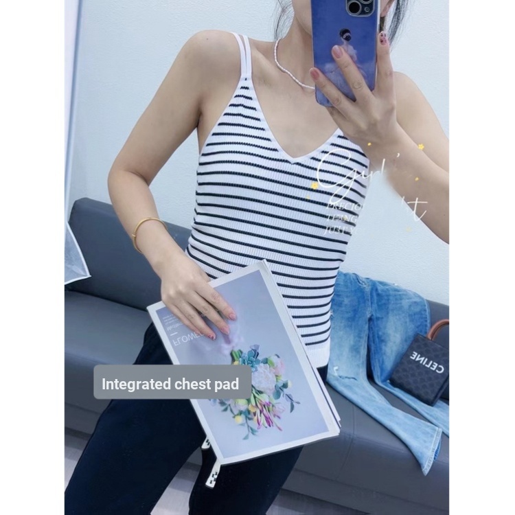 Áo Hai Dây Ôm Dáng Mẫu Mới 2023 Kẻ Sọc Có Đệm Ngực Đẹp Mắt Phù Hợp Với Nữ