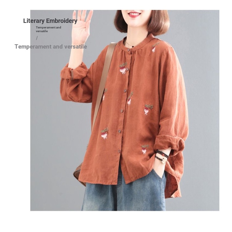 Áo Sơ Mi Cotton Lanh Thêu Họa Tiết Thời Trang Xuân Thu Hàn Quốc Mới 2023