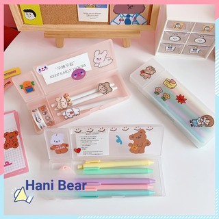 🍓Gấu Hani🍓Túi Đựng Bút Bằng Nhựa Trong Suốt Màu Trơn Dung Tích Lớn Phong Cách Hàn Quốc Cho Học Sinh Ốp