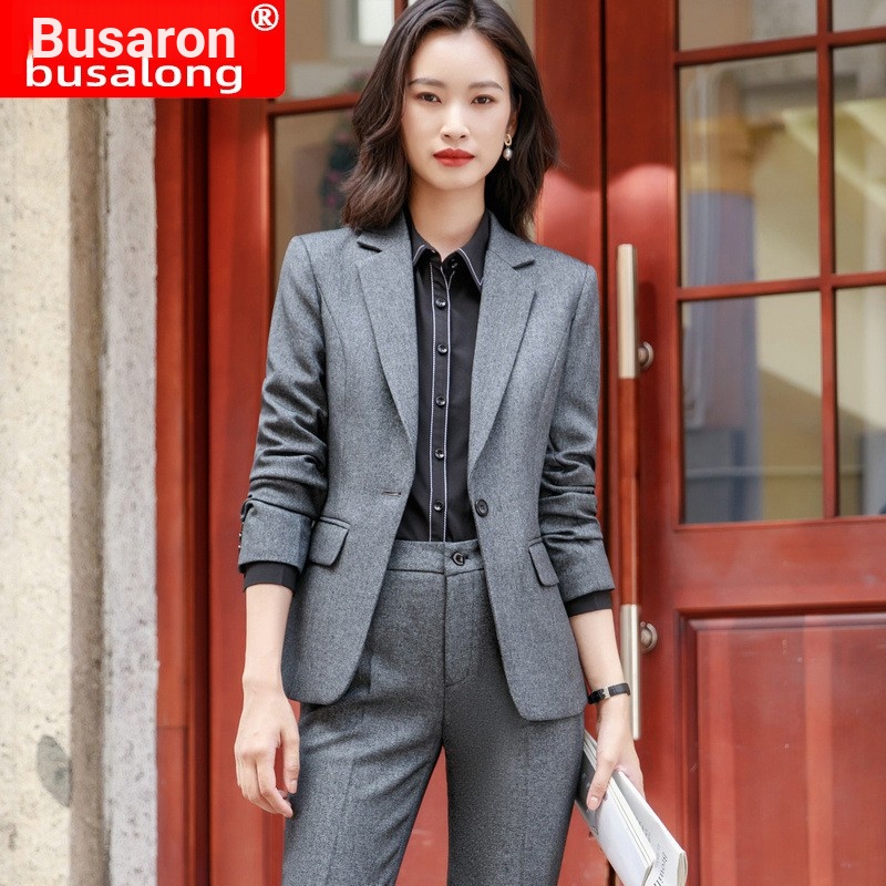 Bộ Trang Phục Công Sở Áo Khoác Vest Tay Dài Màu Xám Đen Thời Trang Thu Đông 2021