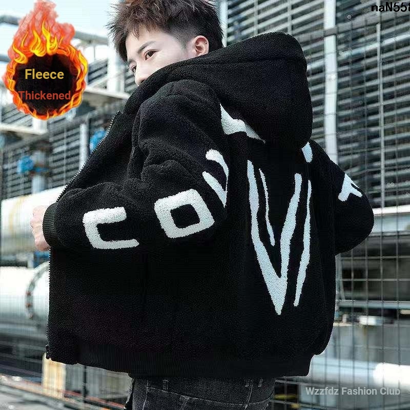 Áo Khoác Lông Cừu Cotton Dày Dặn Có Nón Trùm Đầu Thời Trang Thu Đông Hàn Quốc Cho Nam