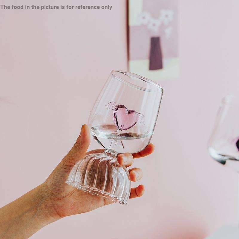 Ly Thủy Tinh Uống Rượu Cocktail Hình Thiên Thần Trái Tim Màu Hồng Kiểu Bắc Âu Sáng Tạo Kính