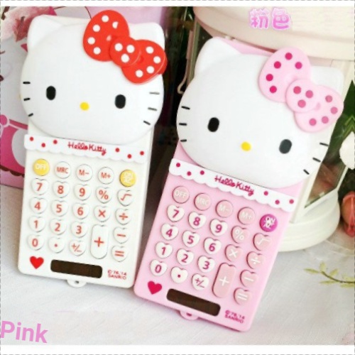 Máy Tính Năng Lượng Mặt Trời Màu Hồng Hình Đầu Mèo hello kitty