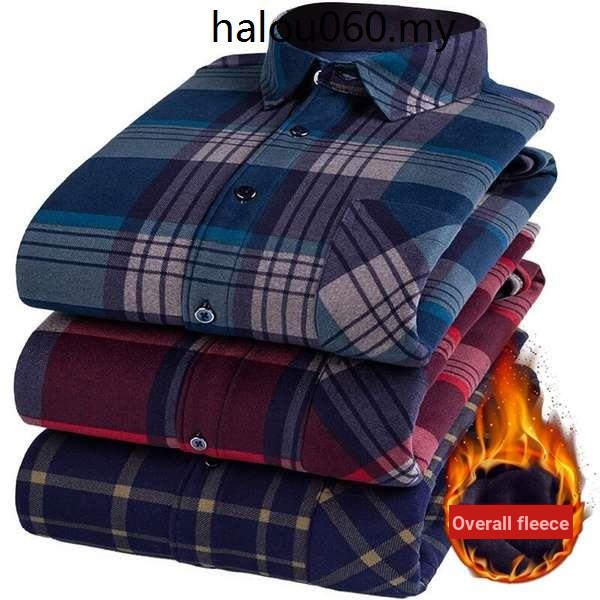Áo Sơ Mi Tay Dài Lót Lông Cừu Dày Giữ Ấm In Họa Tiết Caro Thời Trang Mùa Đông Cho Nam Trung Niên