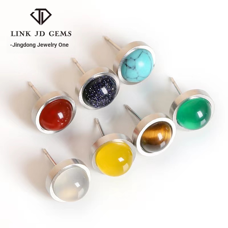 1 Cặp Bông Tai Tròn Bằng Thép Không Gỉ Đính Đá labradorite carnelian Thanh Lịch