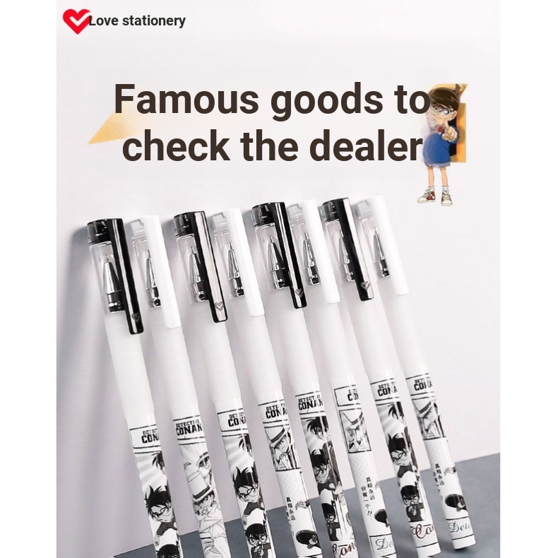 Bút Mực Gel Ngòi 0.5 Màu Đen / Trắng In Hình Thám Tử Conan Cho Học Sinh Tiểu Học