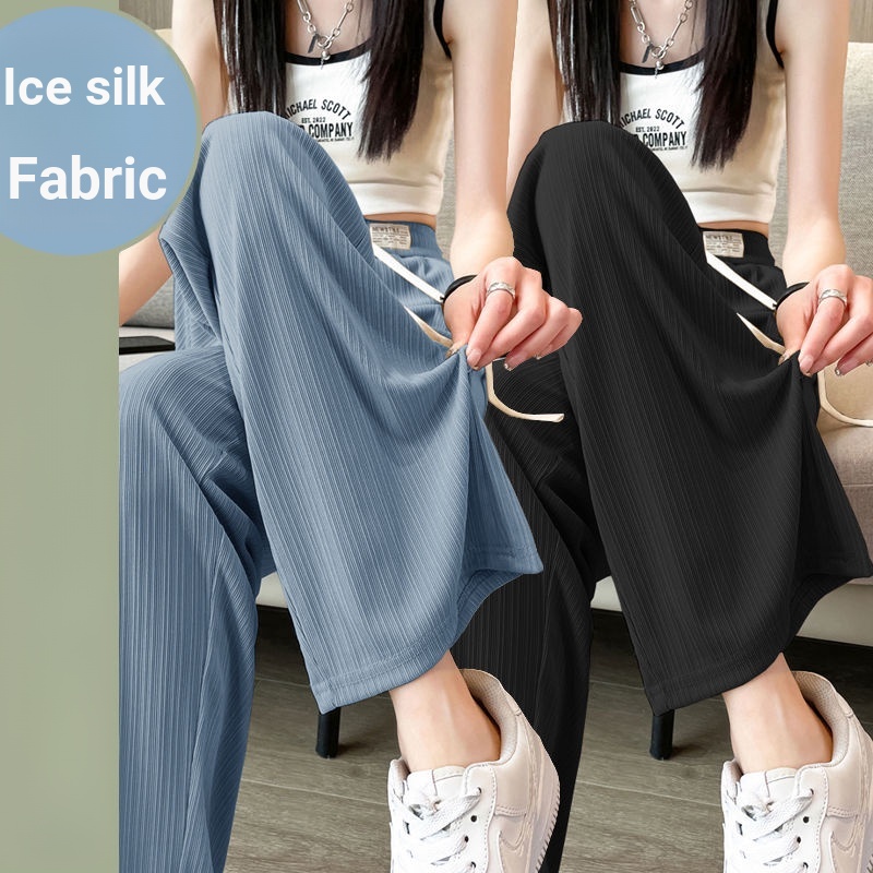 Set Đồ Thể Thao Mùa Hè 2023 Hai Mảnh Quần Ống Rộng Lưng Cao Bằng Lụa Lạnh Chống Nắng Chống Nắng Cho Nữ