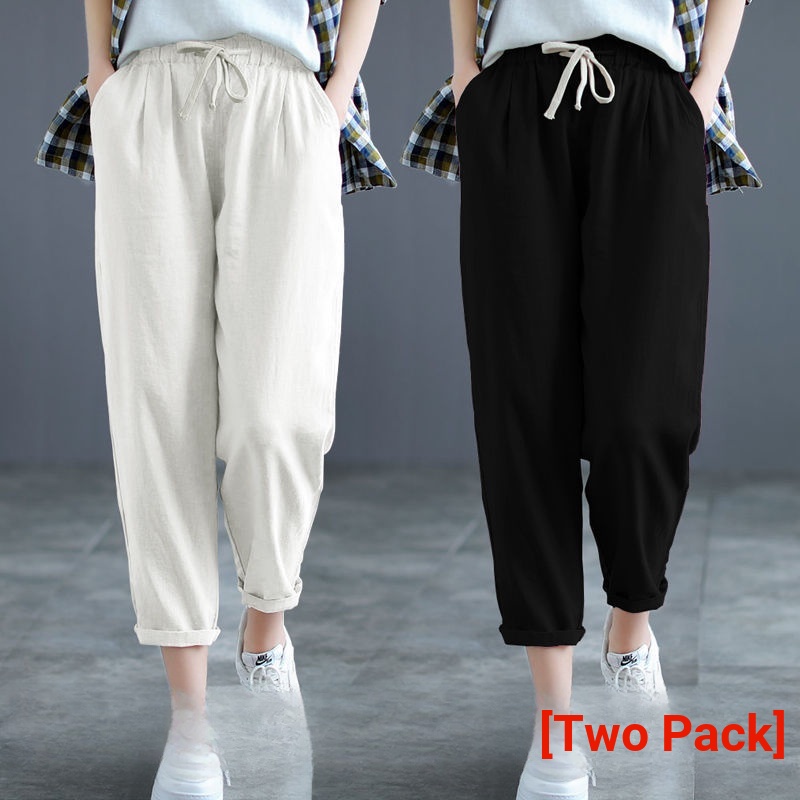 Bộ Áo Thun Cotton Mỏng Dáng Rộng + Quần Dài Tới Mắt Cá Chân Phối Dây Rút Thời Trang Mùa Hè Hàng Mới 2023