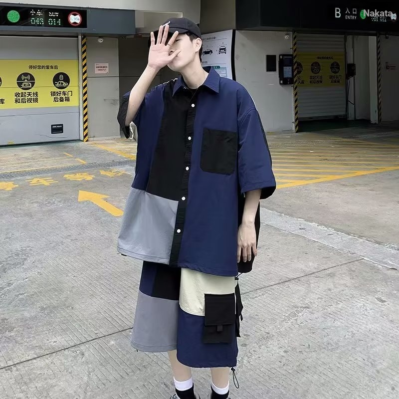 Bộ Đồ Vest Dáng Rộng 2 Màu Sắc Tương Phản Phong Cách Nhật Bản Cho Nam Giới Có Size M-2XL