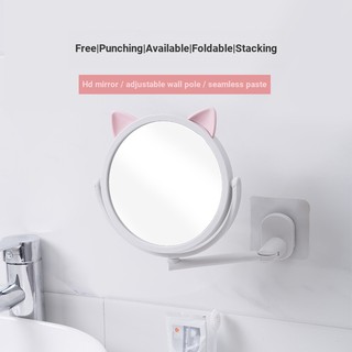 Gương Trang Điểm Hình Tròn Họa Tiết Hoạt Hình Có Giác Hút Gắn Tường Không Cần Khoan