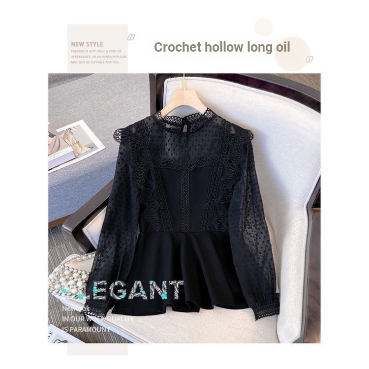 Áo Chiffon Cổ Tròn Phối Ren Phong Cách Phương Tây Thời Trang Xuân Thu Mới 2023 Size Lớn M-5xl