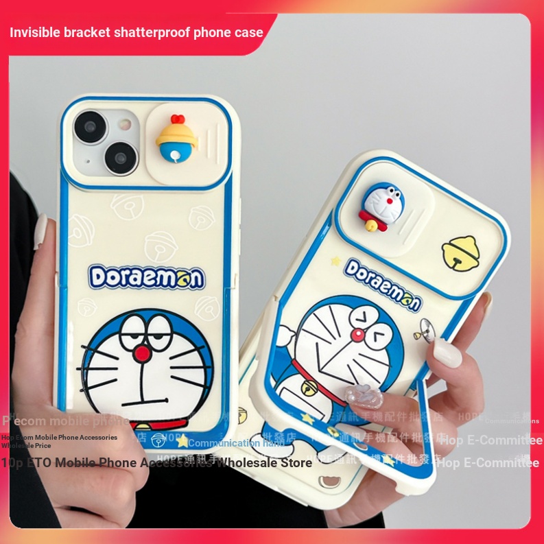 Ốp Điện Thoại Hình Doraemon Có Thanh Trượt Bảo Vệ Ống Kính Máy Ảnh Cho iPhone 14 13 11 12 pro max Apple 13