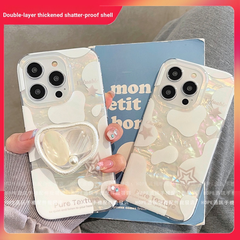 Ốp Điện Thoại Dày Hai Lớp Chống Sốc Họa Tiết Bò Sữa Có Giá Đỡ Cho iPhone 14 13 11 12 pro max Apple 13