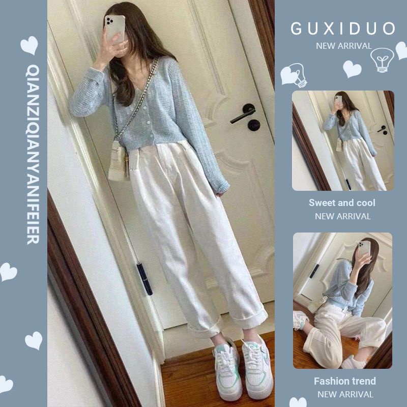 Bộ Áo Khoác Cardigan Dệt Kim + Quần Ống Rộng Phong Cách Phương Tây Thời Trang Mùa Xuân 2023 Plus size Lớn 2023 Cho Nữ 5.23