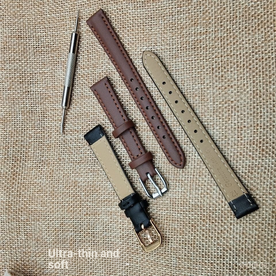 Dây Đeo Đồng Hồ Bằng Da Thật Siêu Mỏng Mềm Mại Chống Thấm Nước 8mm 10mm Cho Nữ