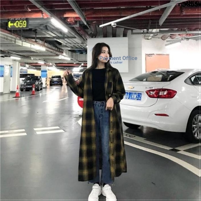 Áo Khoác Sơ Mi Caro Dáng Rộng Dài Qua Gối Thời Trang Mùa Thu Phong Cách Hàn Quốc Cho NữÁo Sơ Mi Phong Cách Thời Trang Chất Lượng Cao