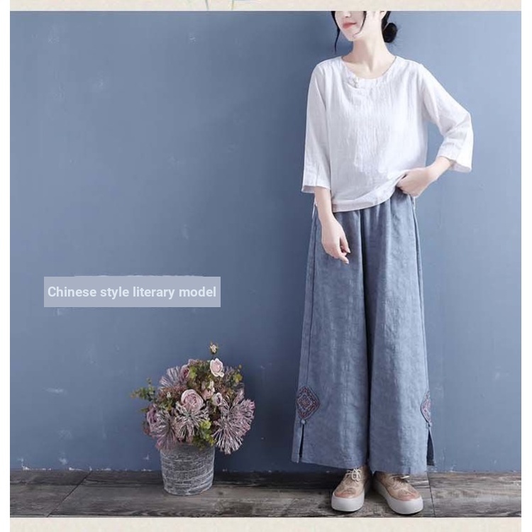 Quần Dài Mỏng Ống Rộng Cài Khóa Thêu Họa Tiết Phong Cách Cổ Điển Thời Trang Xuân Hè Hàng Mới 2023