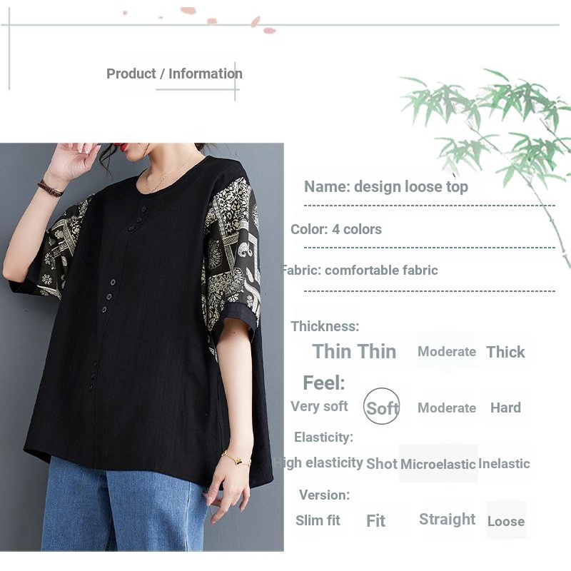 Áo Thun Cotton Lanh Tay Lửng Dáng Rộng In Hình Nhìn Hàng Mới 2023 Phong Cách Phương Tây Thời Trang Mùa Hè Cho Nữ